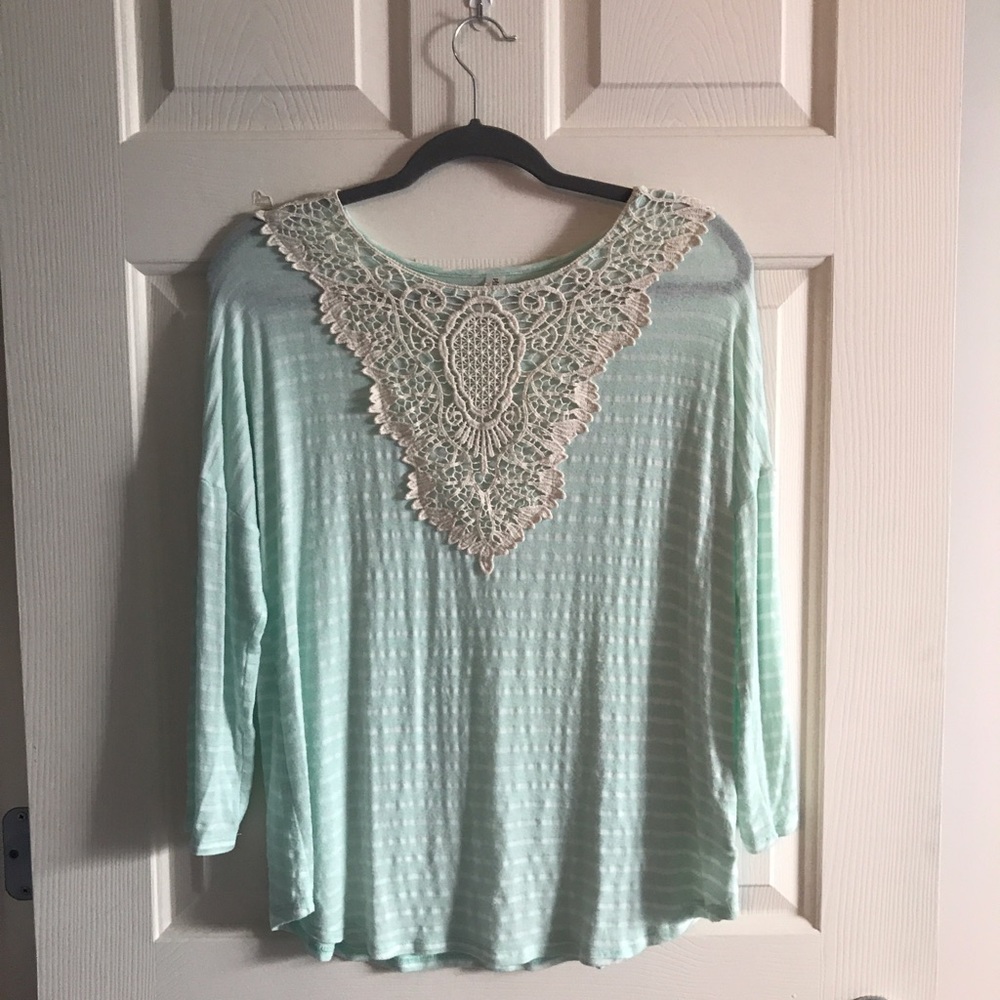 Cute Mint and Cream Striped Top Embroidery