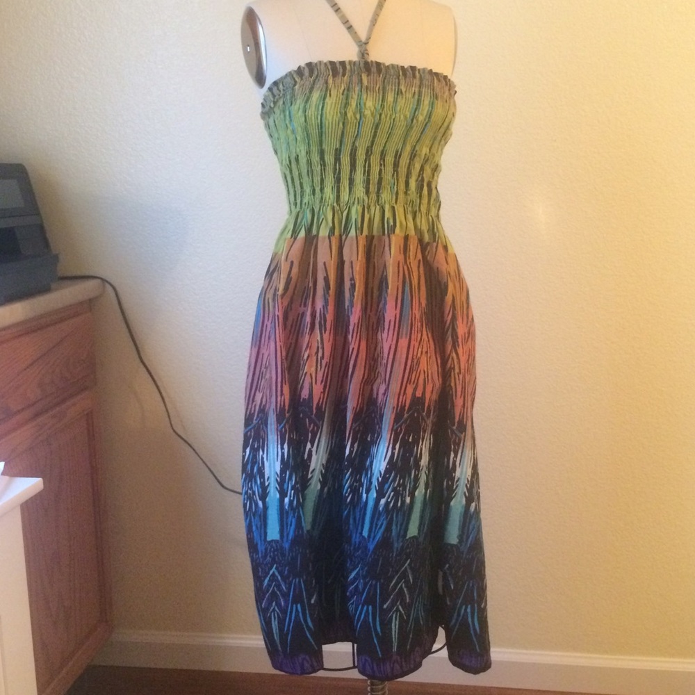 Rainbow strapless halter summer dress