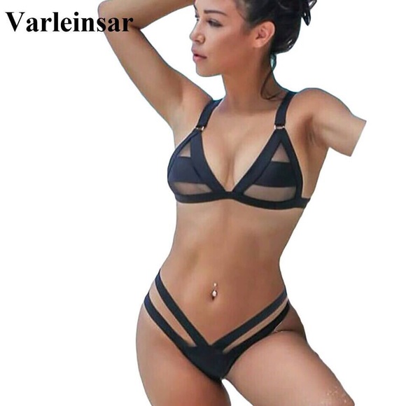 Black Women's Bandage Halter Cross One Piece - Picture 2 of 4