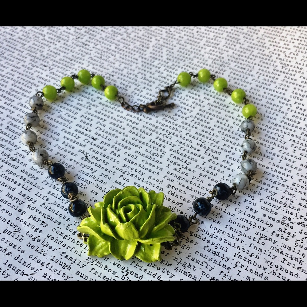 Lime Green Large Flower Necklace 16"