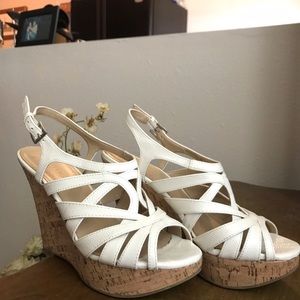 White strappy wedges