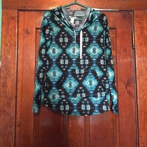 Turquoise blue and black roll-neck sweater