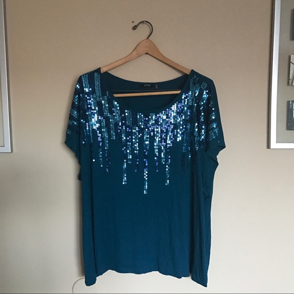 48% off Apt. 9 Tops - APT 9 Kohls teal blue sequins cotton