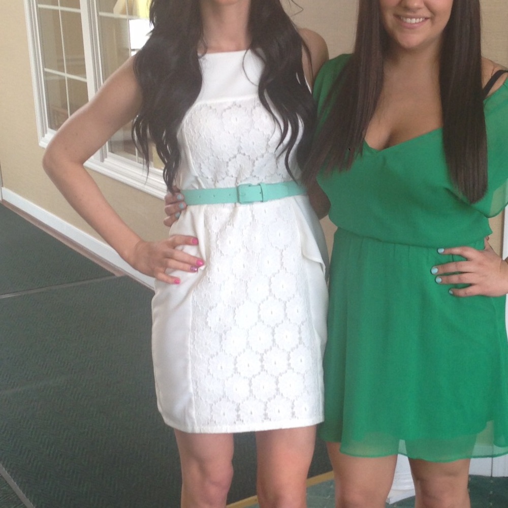 white dress - optional teal belt