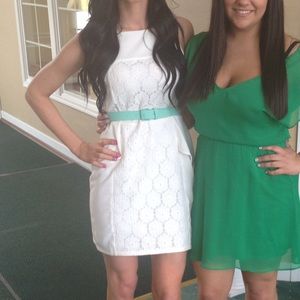 white dress - optional teal belt