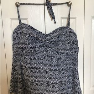 Plus Size Halter Tankini Top // Black Geo Pattern