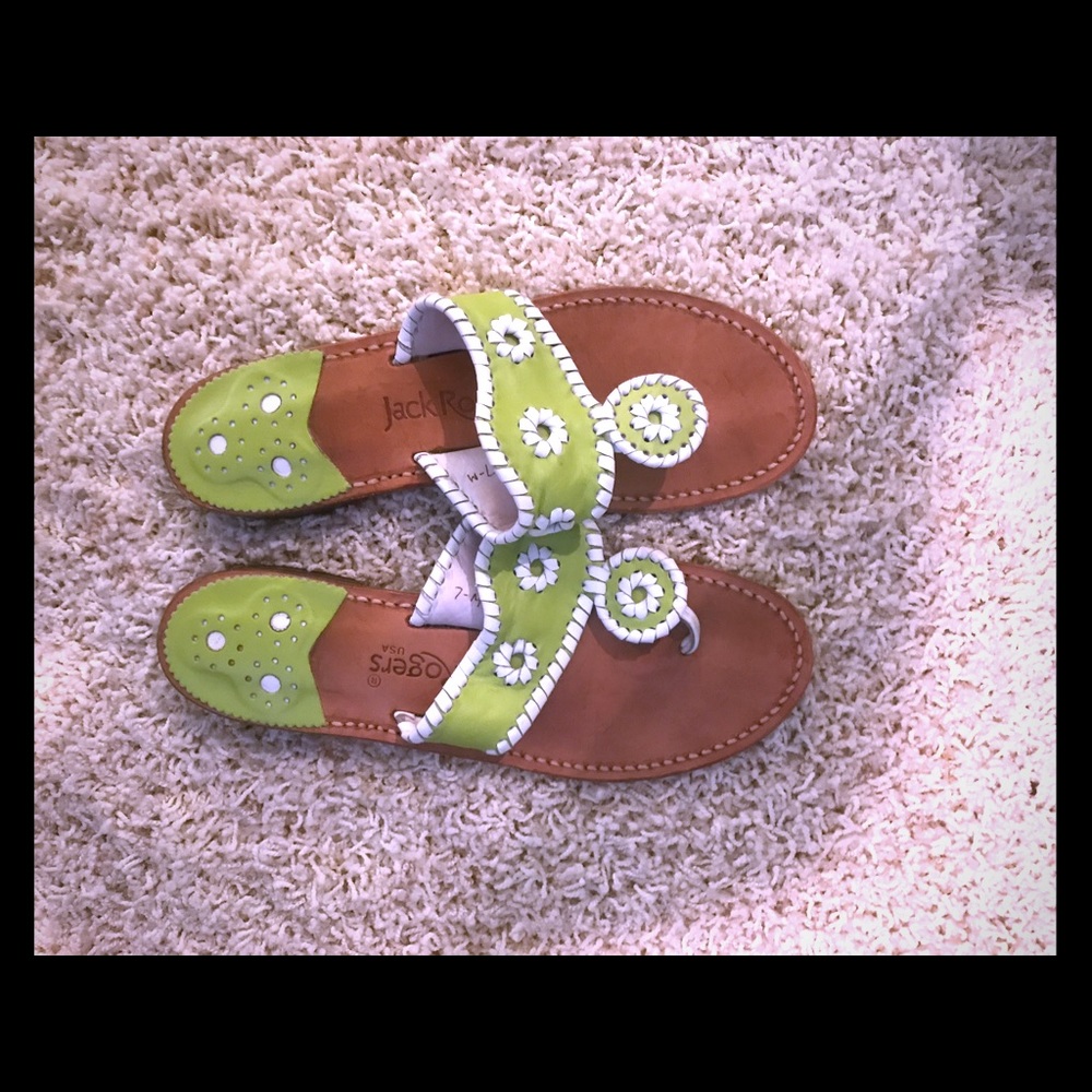 jack Rogers sandals in lime green and white