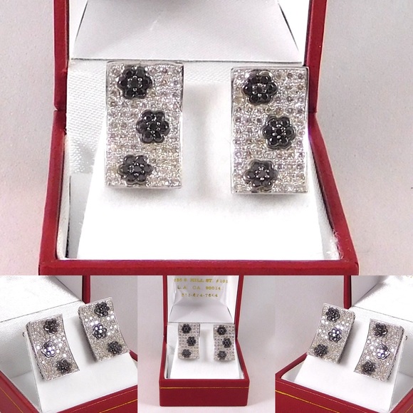 Black & White Diamond Earrings. 14k White Gold