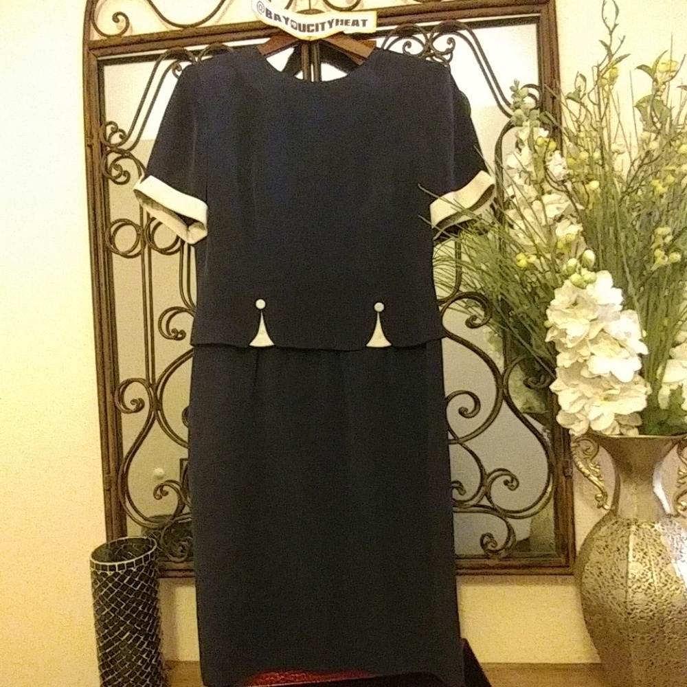 Navy blue retro pinup genuine silk dress