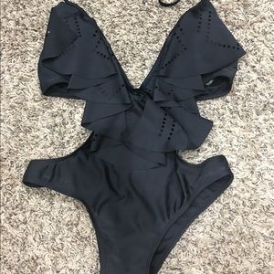 Black open one piece swim suit