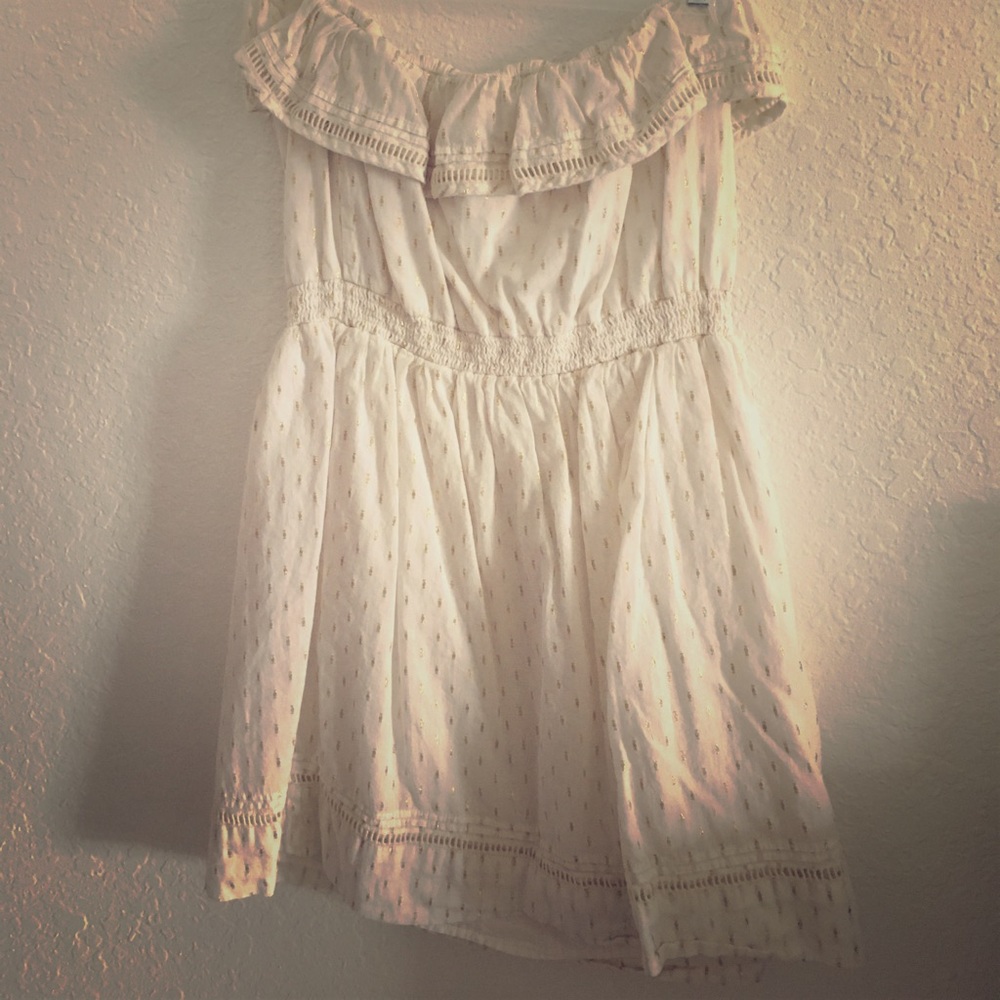 Strapless sun dress cream with gold detail