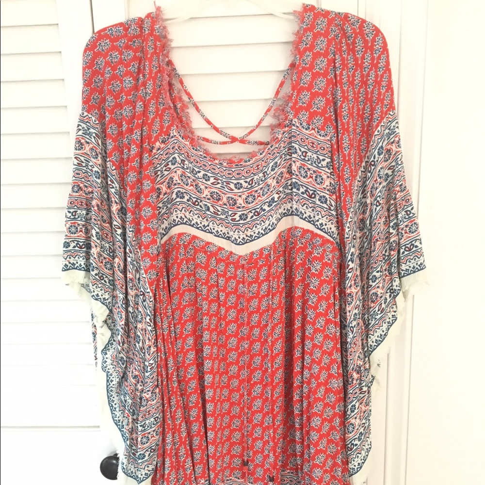 Red with blue print Free People dress