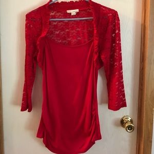 Derek Heart 3/4 sleeve lace red top sz L