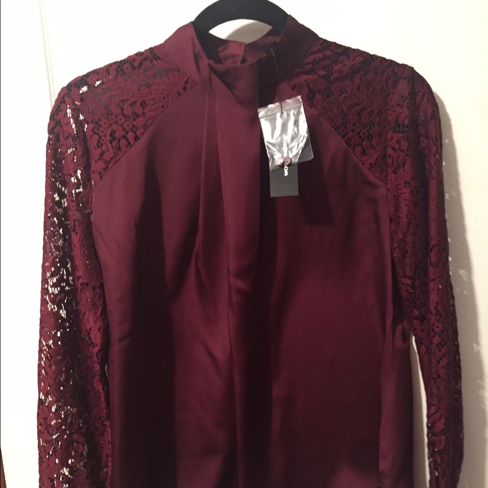Brand New Satin Burgundy Blouse- size P-small