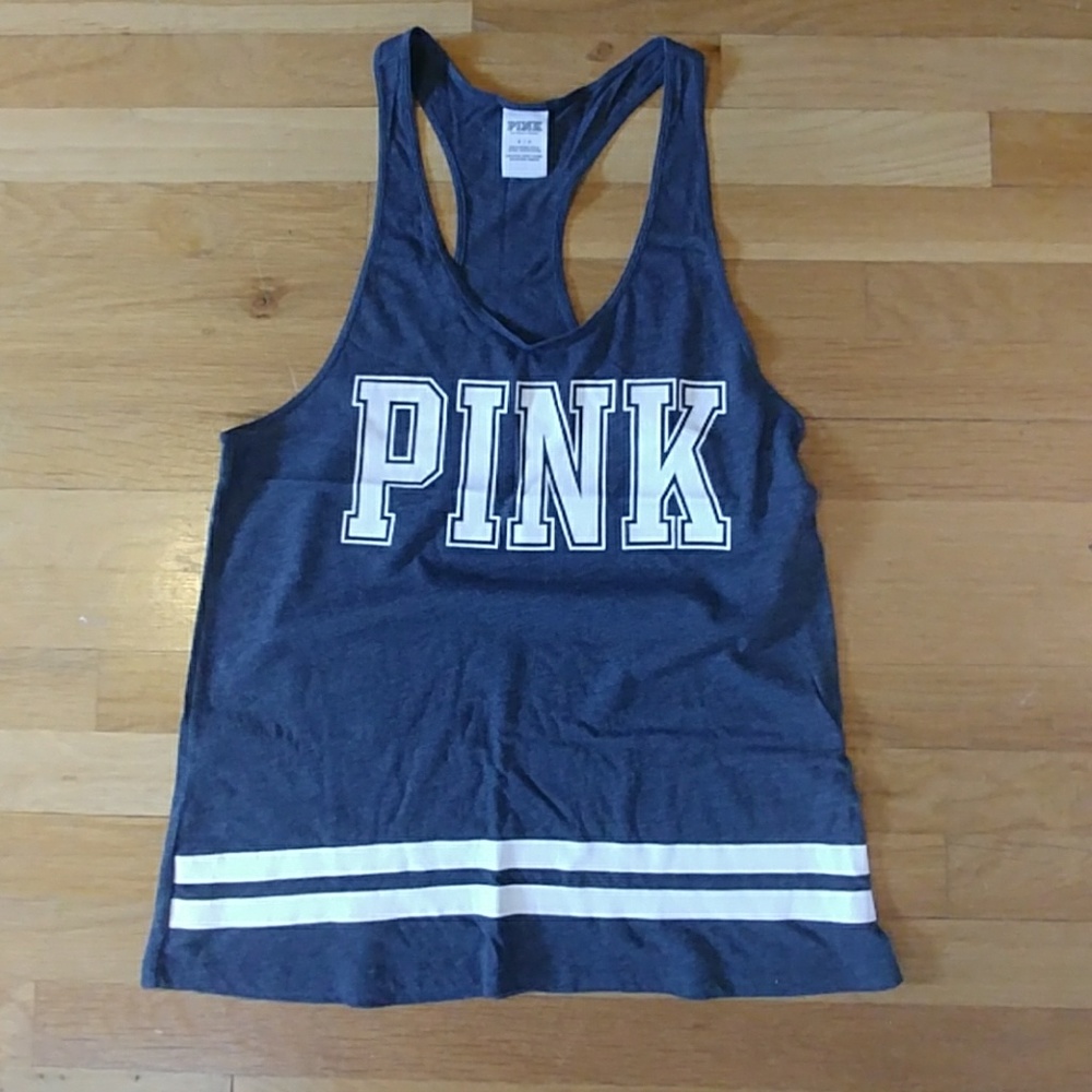 Pink loose fitting grey and white racerback tank