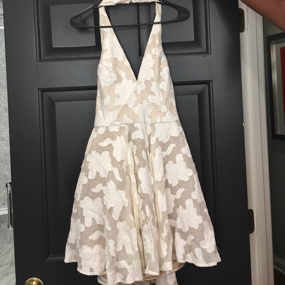 Romantic ivory lace backless halter dress