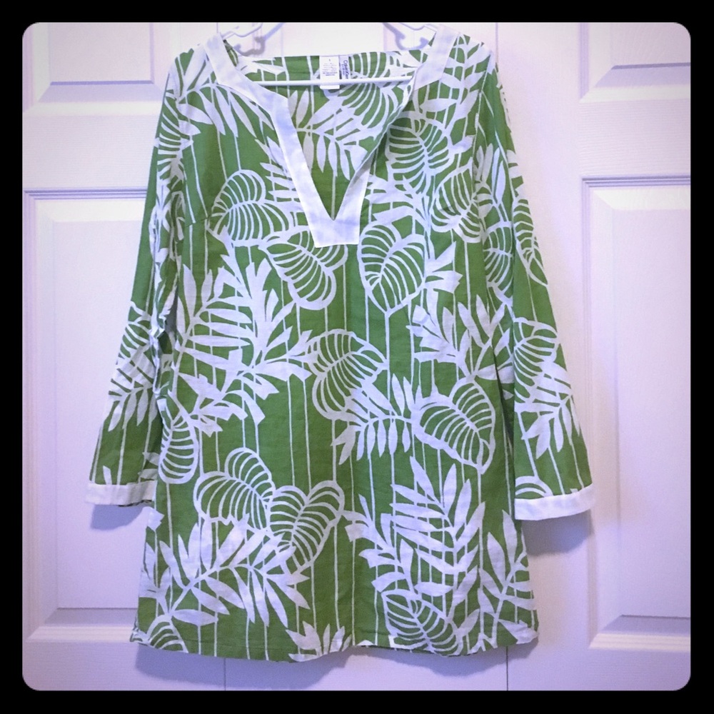 Calvin Klein swim cover/ tunic green palm print