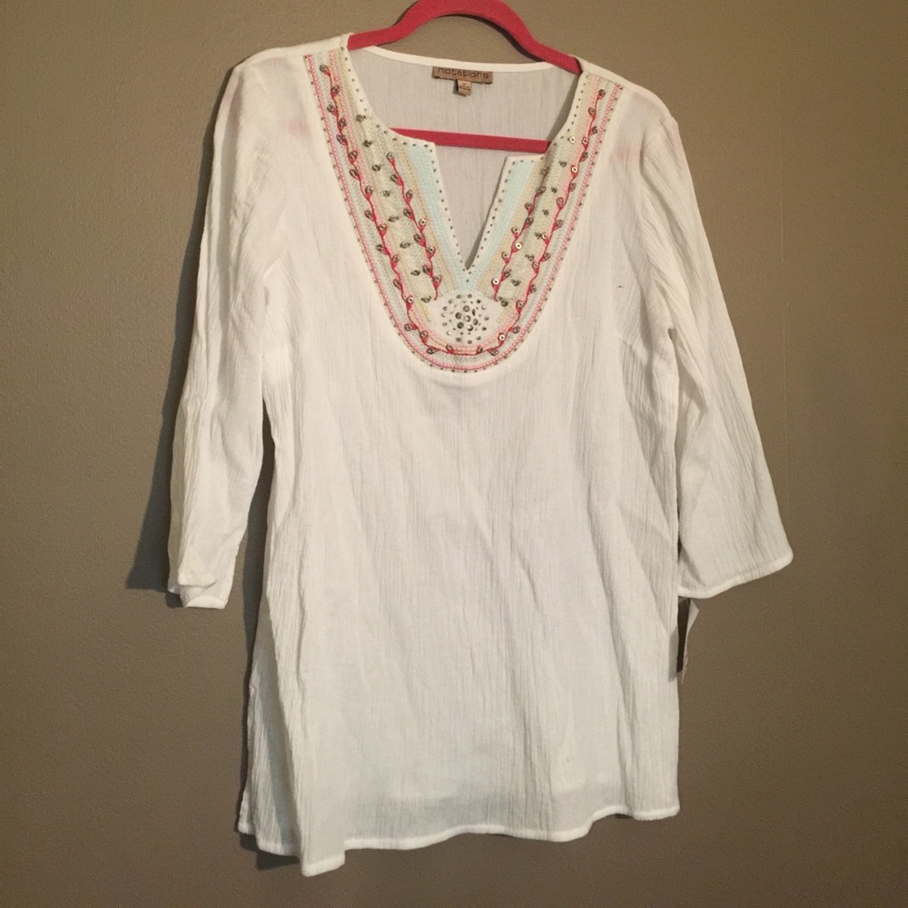 NWT Notations Tunic with beads/embroidery