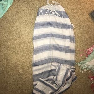 Navy blue and whit striped scarf