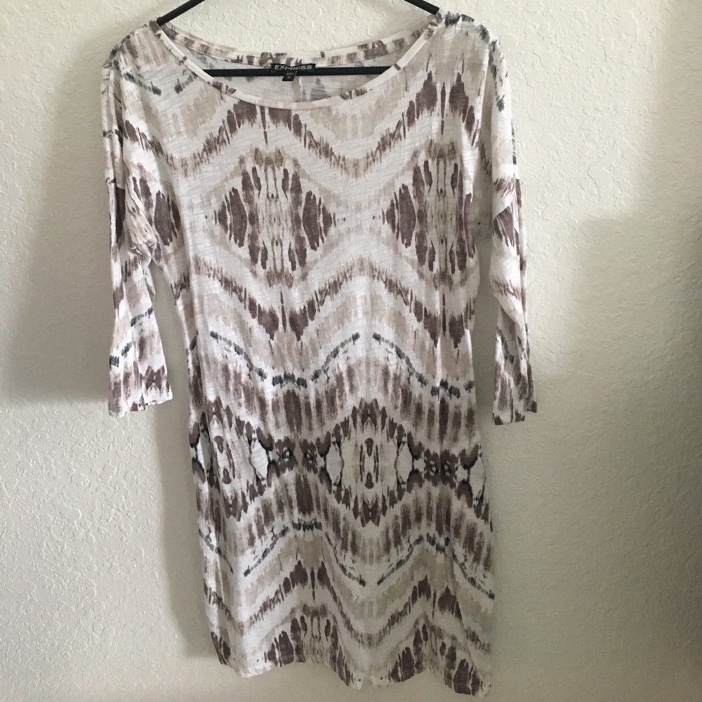 Quarter sleeve cotton white tan and brown dress