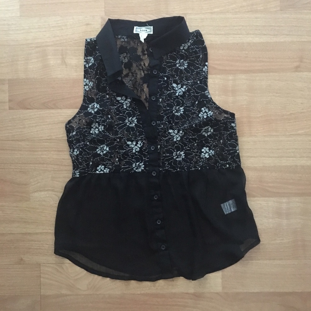 Black Lace Button Down Blouse