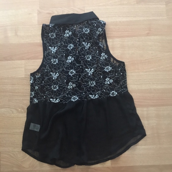 Black Lace Button Down Blouse - Picture 2 of 3