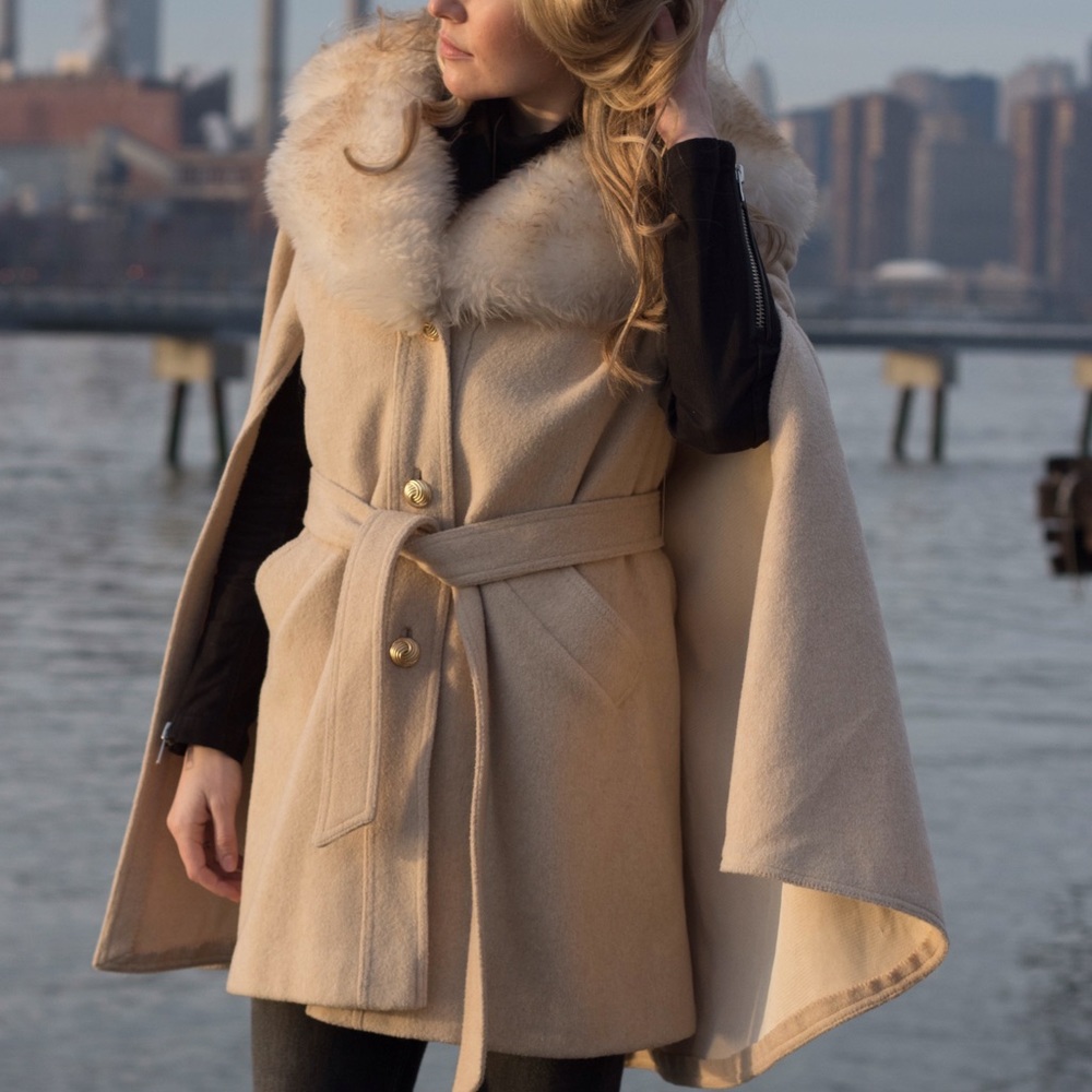 Wool Cape in Camel