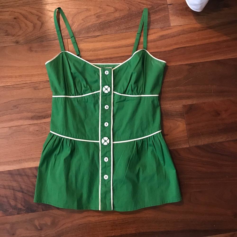 Green and white piped Anthropologie top
