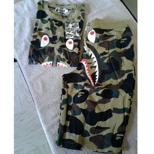 Bathing ape cotton camo shark sweat short set