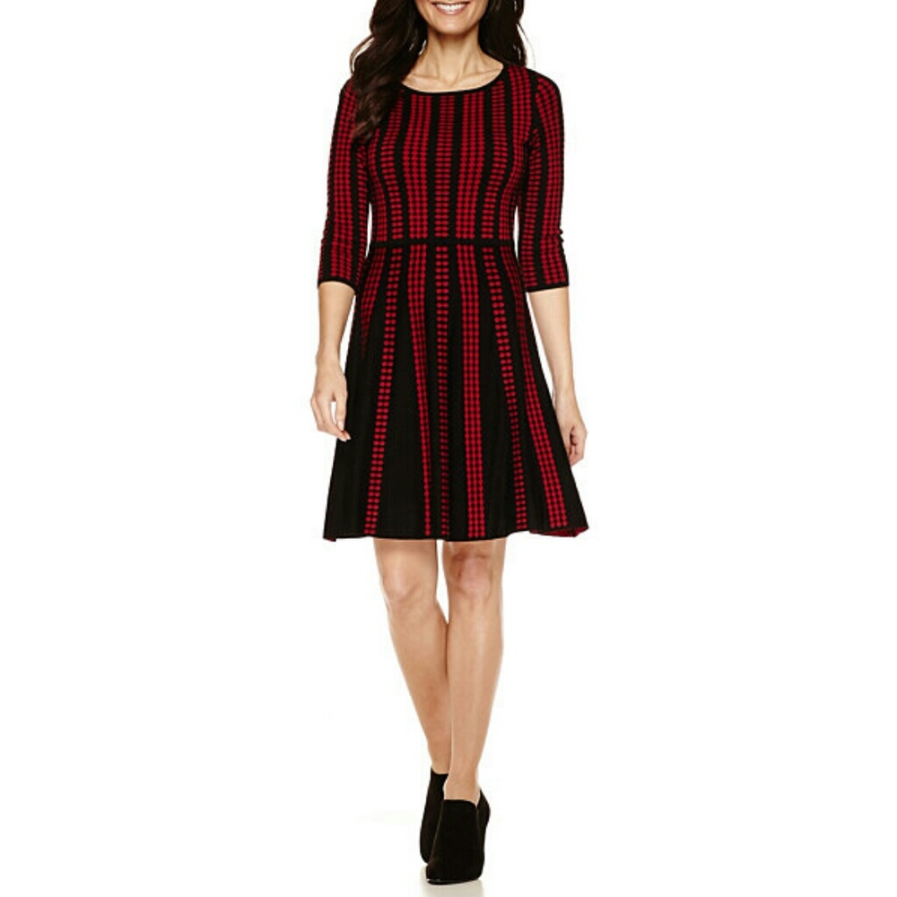 Danny & Nicole Dot Fit-and-Flare Sweater Dress