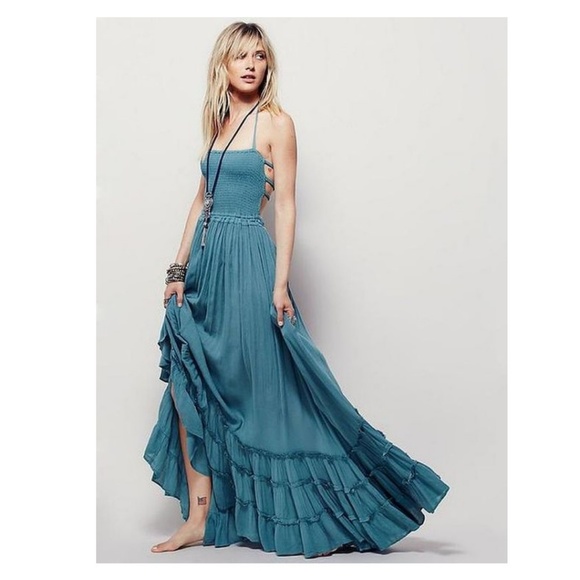 ONE LEFT!! White Strappy Backless Boho Halter Maxi - Picture 6 of 8