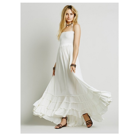 ONE LEFT!! White Strappy Backless Boho Halter Maxi - Picture 2 of 8