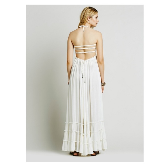 ONE LEFT!! White Strappy Backless Boho Halter Maxi - Picture 3 of 8