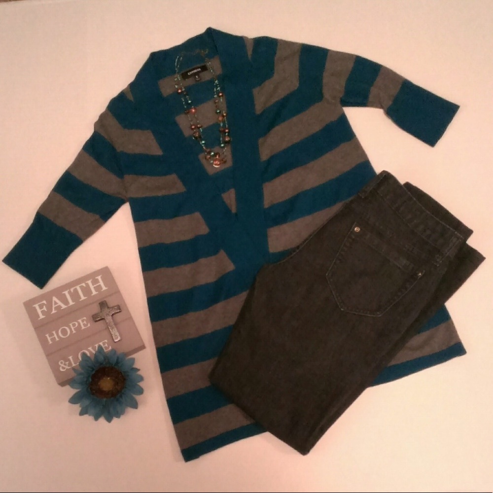 Express 3/4 Sleeve Striped Cardigan - Picture 2 of 6