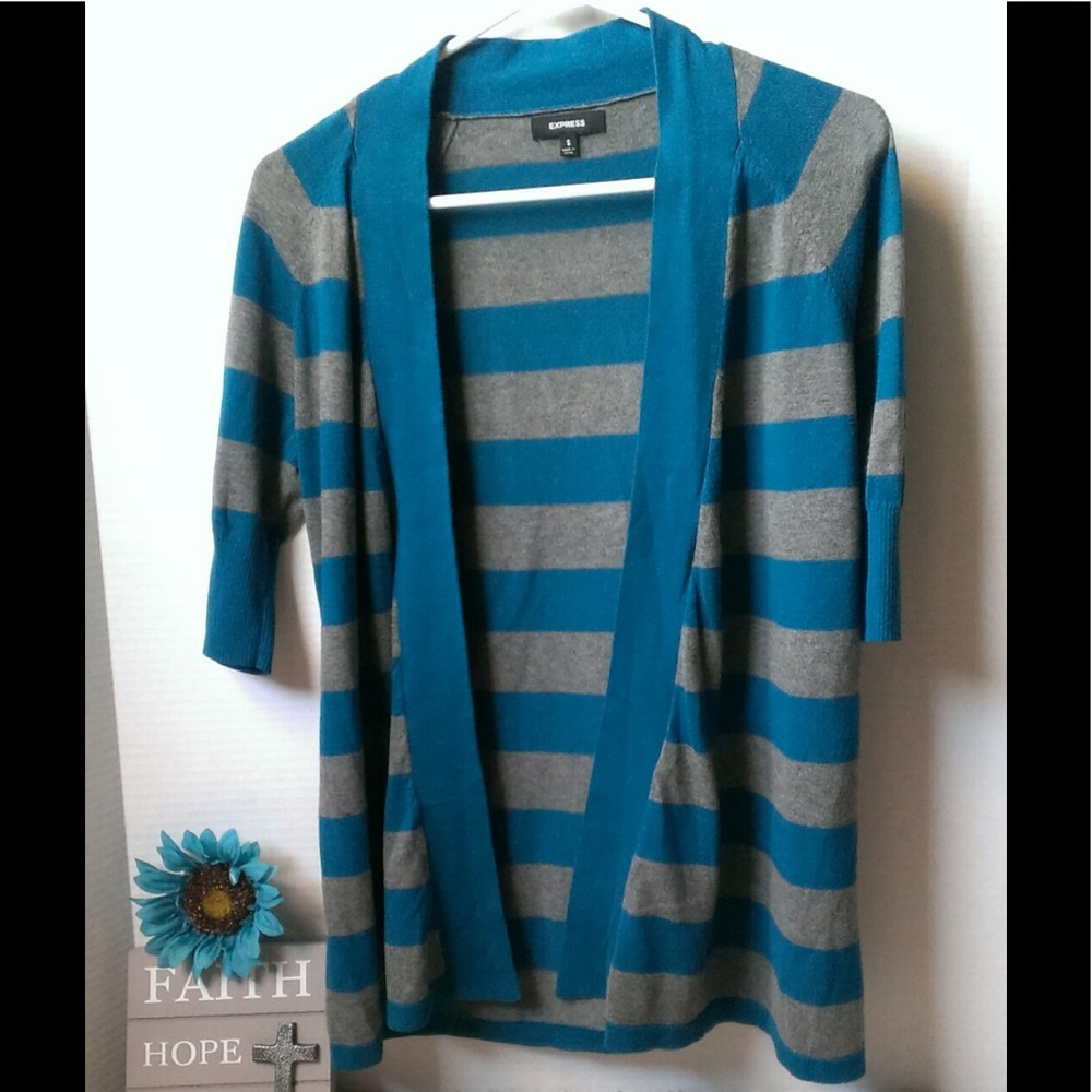 Express 3/4 Sleeve Striped Cardigan - Picture 4 of 6