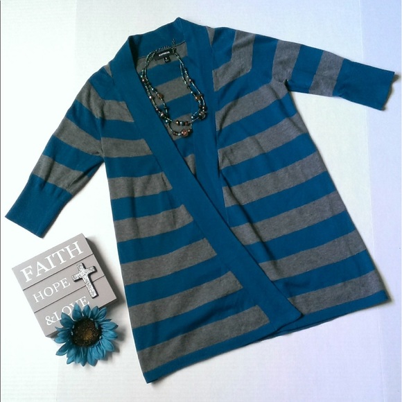 Express 3/4 Sleeve Striped Cardigan - Picture 3 of 6
