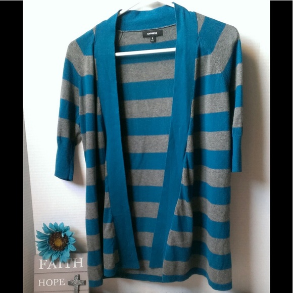 Express 3/4 Sleeve Striped Cardigan - Picture 4 of 6
