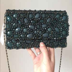 Anthropologie Dark Green Beaded Cross-body/Clutch
