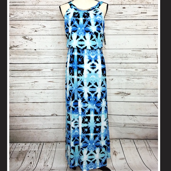 Style & Co Blue Blouson Sleeveless Maxi Dress New - Picture 2 of 7
