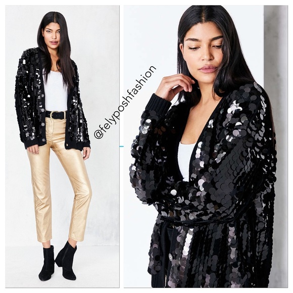 Urban Outfitters S&N Stassy Sequin Black Cardigan - Picture 2 of 3
