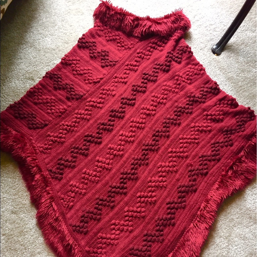 Red patterned poncho