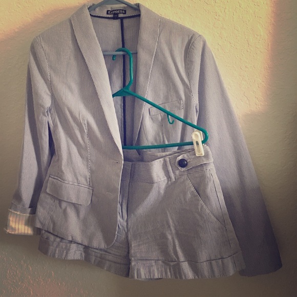 Express Shorts Navy And White Pinstrip Short And Jacket Set Poshmark