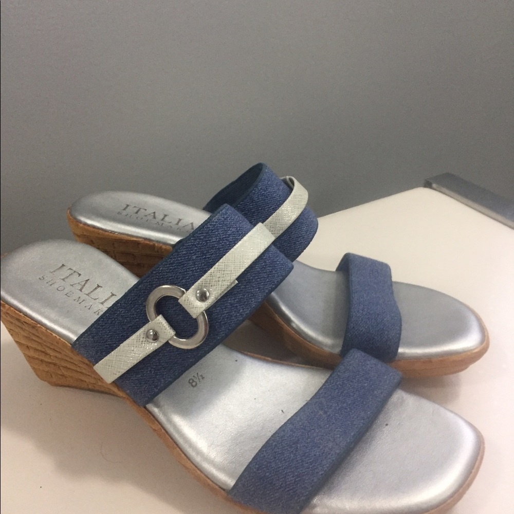 Italian maker blue & silver size 8.5 wedge sandals