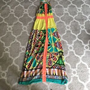 multi color print maxi dress