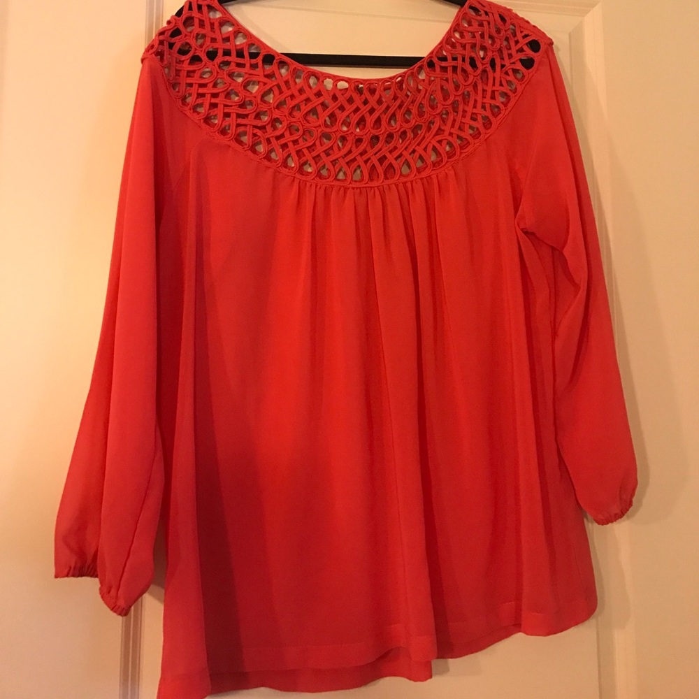 Coral back zip blouse