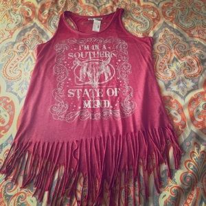 Super cute fringe racetrack tank top
