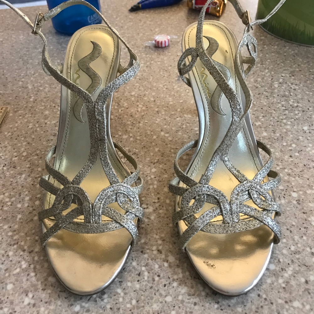 Gold sparkly heels