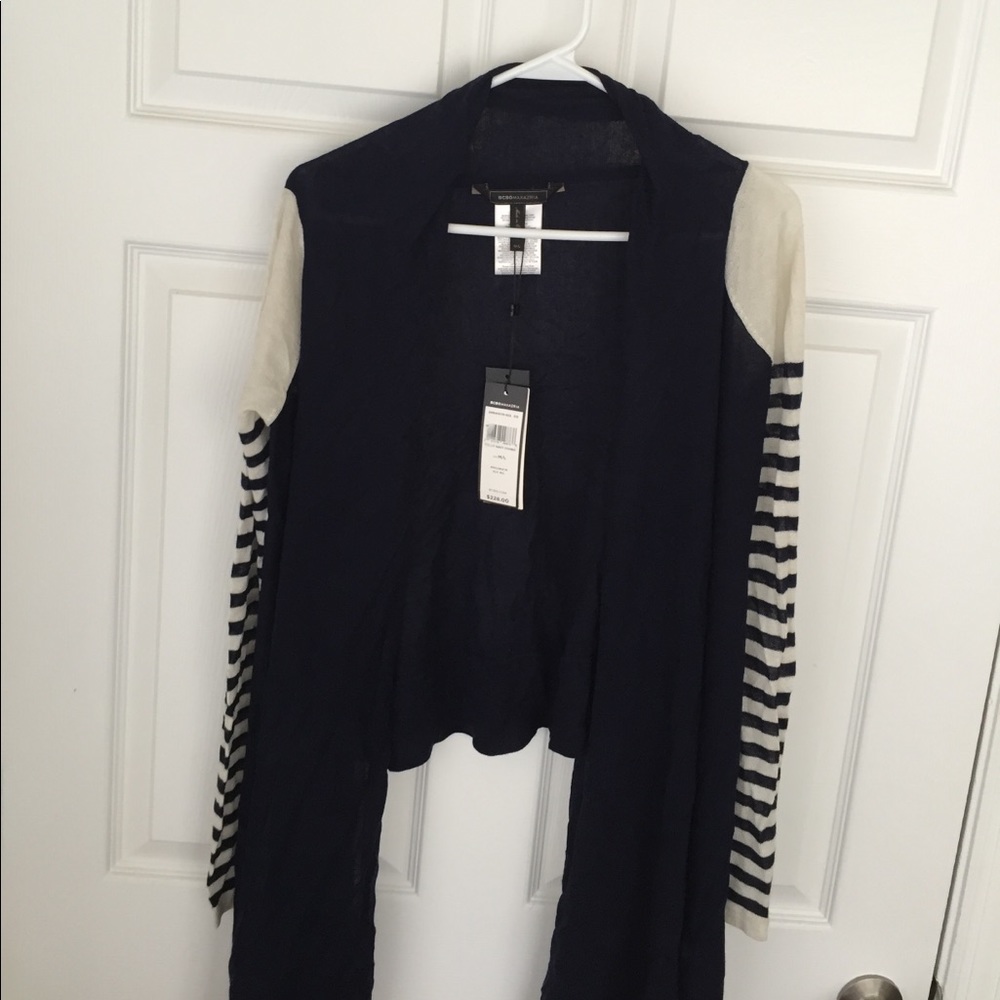 NWT BCBG Navy White Stripe Cardigan Knit Sweater !