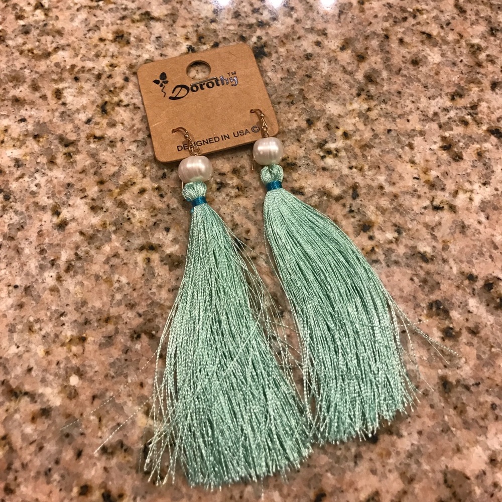 green tassel earrings