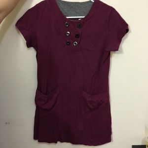 Burgundy dress with button detailed and pockets